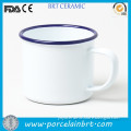 Blue rim white vintage Enamel Mug wholesale